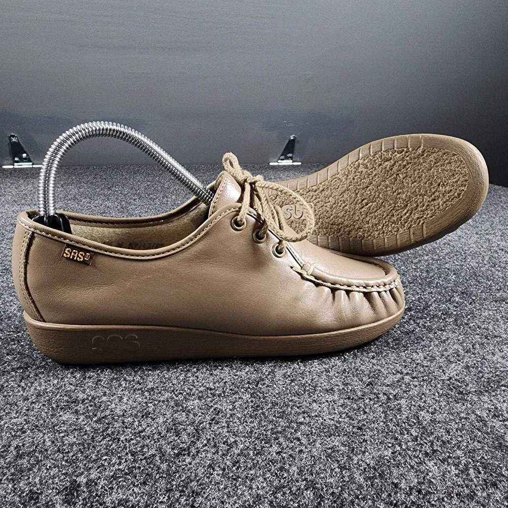 SAS Siesta Loafers Womens 6.5 W Taupe Leather Lace Up Comfort Shoes USA Made